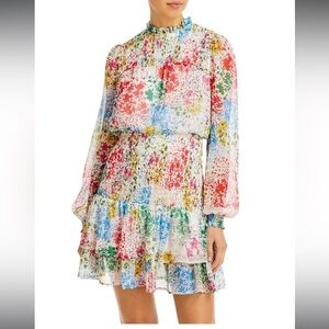 Aqua Colorful Floral Print Mini Dress